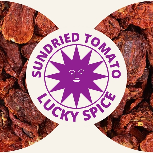 Pack of Organic Salted Sun-Dried Tomatoes from Turkey, perfect for soaking in olive oil or for making pesto, packaged by Lucky Spice in Bridgewater, Nova Scotia. Free shipping in Canada on orders over $85